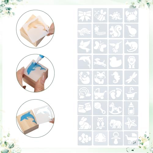 150Pcs Baby Shower Games Kit, 52 Blank Wooden Baby Shower Blocks 24 Acrylic Paint Marker 1 Wooden Sign 1 Storage Box and 72 Templates for Baby Shower Decorations - Image 6