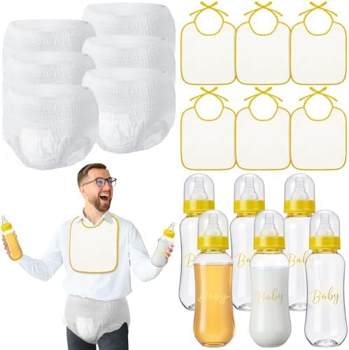 6 Sets Bottle Chug Baby Shower Games Juegos Para Plastic Baby Bottles Bibs Disposable Diapers Gender Reveal Games Baby Changing Diaper Race Game Decoration (Yellow) by giftlyze