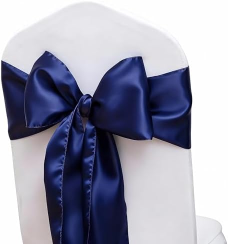 Pack of 50 Satin Navy Blue Chair Bows Sashes 7 X 108 Inch Universal Navy Chairs Ribbons for Wedding Anniversary Ceremony Birthday Party Engagement Banquet Restaurant Event Decorations - Image 6
