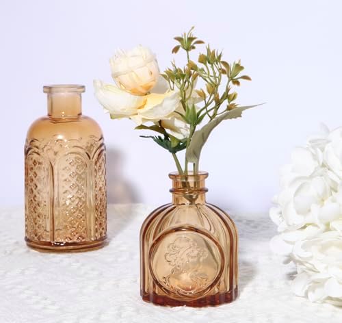 18pcs Amber Glass Bud Vase Set, Gold Small Flower Vases for Centerpieces - Image 3