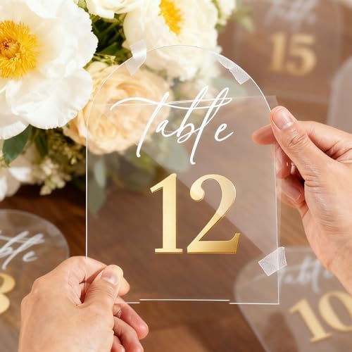 1-15 Arch Acrylic Wedding Table Numbers with Stands 5x8 Inch Signs - Image 5