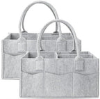 Cute Castle 2 Pack Diaper Caddy Organizer - Portable Baby Caddy Organizer with Handle, Nursery Storage Bin and Car Organizer for Girls, Boys - Baby Gift Basket - Grey, Large by Cute+Castle