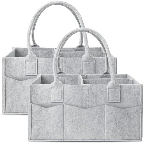 Cute Castle 2 Pack Diaper Caddy Organizer - Portable Baby Caddy Organizer with Handle, Nursery Storage Bin and Car Organizer for Girls, Boys - Baby Gift Basket - Grey, Large by Cute+Castle