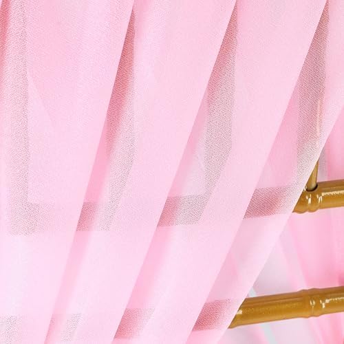 QueenDream Pink Chair Sashes Wedding: 16 Pieces Long Sheer Wedding Aisle Chair Decorations Tulle Chairs Covers with Artificial Eucalyptus - Image 6