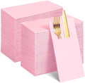 120 Pcs Pink Linen-Feel Paper Napkins with Built-in Flatware Pocket by NatNarr