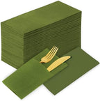 KAMMAK Matcha Green Napkins Disposable with Pocket Cloth Like Dinner Paper Napkins 100 Pack Folded Wedding Reception Napkin Bathroom Guest Hand Towels for Party Decoration (16.5 x 16.5 inch) by KAMMAK