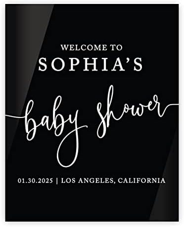 Andaz Press 16"x20" Black Acrylic Personalized Baby Shower Welcome Sign, Gender Neutral Large Custom Sign for Easel Stand, Modern Baby Shower Decorations by AndazPress
