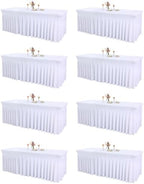 Shillance 8 Packs White Spandex Table Covers 6 Foot, Fitted Stretch Table Cloth with Skirts 72x30 Inch, Wrinkle-Free Floor Length Rectangle Tablecloths for Weddings Parties Banquets Events by Shillance