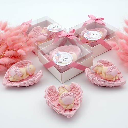 Baby Shower Favor, Set of Stone Angel with Wing Baby Favor Magnet, Pink white Blue Baby Favor Boy with Thank You Tags, Favor, Magnets, Gender Reveal (Pink, Set of 30) - Image 2