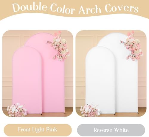 Pink White Arch Backdrop Cover Set of 2 Arch Covers 7.2 and 6ft Wedding Arch Cover Stretchy Backdrop Bridal Baby Shower Birthday Party Arches Stand Covers Spandex - Image 2