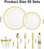 BESTSTAR 350PCS Clear and Gold Disposable Plastic Plates Set for 50 Guests - Image 3