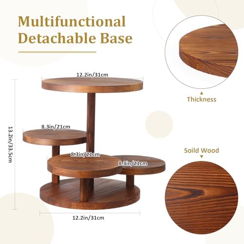 RattanView 7 Pcs Wooden Cupcake Stand Set with Cake Pedestal Trays,Brown - Image 3