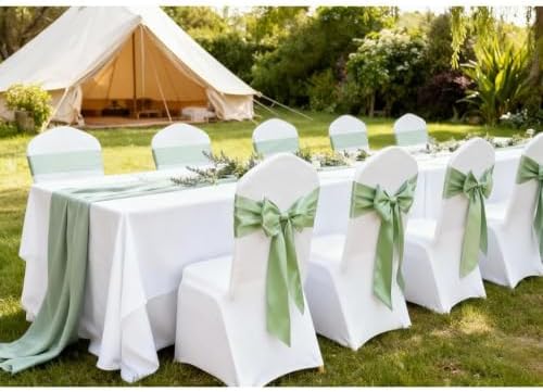 50 Pack Sage Green Satin Chair Bows, Sage Chair Ribbons for Wedding Decor - Image 3