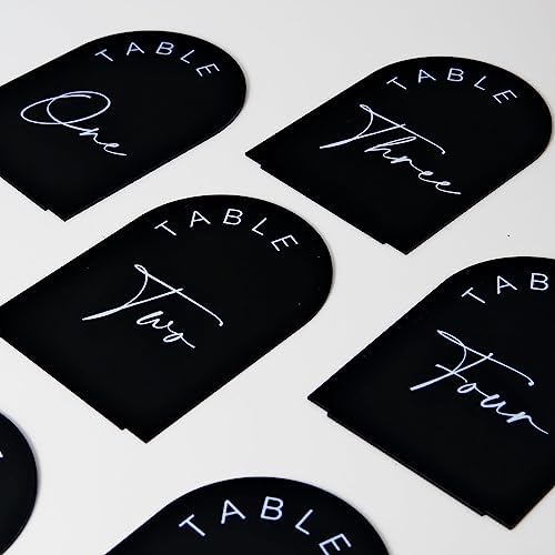 Black Arch Wedding Table Numbers with Stands 1-30, 5x7 Inch Black Acrylic Arch Sign with Holder, Arched Acrylic Table Numbers for Wedding Reception (1-30, 5"x7") - Image 4