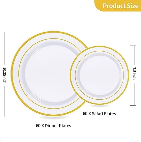 Goodluck 120PCS Gold Plastic Plates, Heavy Duty Disposable Gold Plates - Image 3