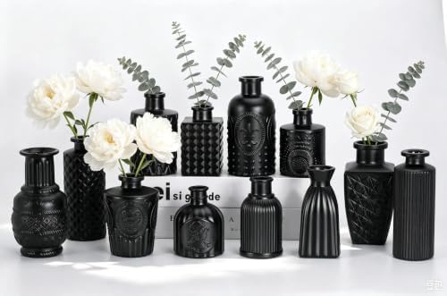 Mini Bud Vases As Wedding Centerpieces for Tables,Clear Bud Vases for Flowers,Small Flower Vases Suitable for Birthday Party,Anniversary,Wedding Reception,Baby Shower (Matt Black, 12PCS) by Unknown