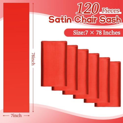 fani 120 PCS Satin Chair Sashes, 7x78 Inch, Red - Image 2