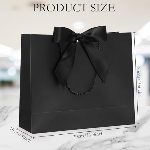 Silkfly 24 Pcs Paper Gift Bags with Handles & Bow Ribbon, Pure Black - Image 2