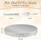 Wenqik 20 Inch Silver Cake Stand Set Metal Round Cupcake Dessert Stand with Cake Cutting, Flower Spatula Wedding Cupcake Pastry Display Candy Holder Display for Wedding Party Birthday Baby Shower - Image 2