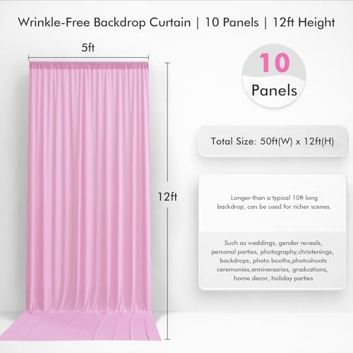50x12ft Pastel Pink Backdrop Curtain for Wedding Party 10 Panel 5×12FT Tall - Image 4