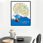 Free Custom Wedding Guest Book Alternative Canvas Fingerprint House with Balloons Painting DIY Guest Sign-in Book Anniversary Party Decorations-60x80cm - Image 4