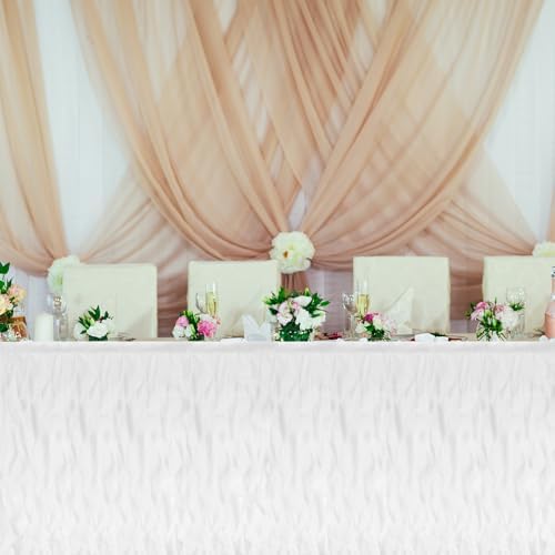 MECCANIXITY 9ft White Tutu Table Skirt, Tulle Curly Willow Table Skirt for Rectangle Tables, Ruffle Table Skirt for Birthday Wedding Gender Reveal Party - Image 4