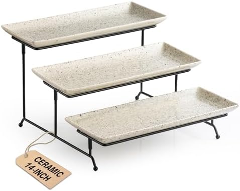 LAUCHUH 3 Tier Serving Trays for Party, Porcelain Tiered Serving Tray Stand by LAUCHUH