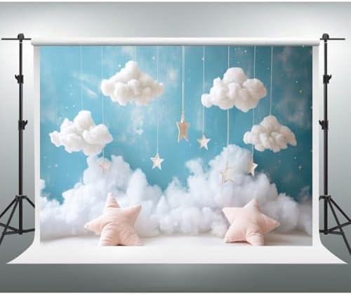 YongFoto Cute Sky Clouds Star Blue Backdrop 20x10ft Kids Photography Background Boy Girl Birthday Baby Shower Cradle Ceremony Party Banner Child Portrait Photoshoot Wallpaper Photo Studio Booth Props - Image 3