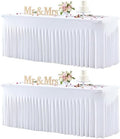 White Table Cloth for 8 Foot Rectangle Tables Fitted Stretch Spandex Table Cover with Skirt 8ft Baby Shower Birthday Party Banquet Ruffle Tablecloth Wedding Table Cloths Desk Skirt, 2 Pack by LittleFunny