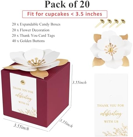 FEIYI 20 PCS Favor Boxes, Burgundy, 3.55x3.55x3.55 - Image 2