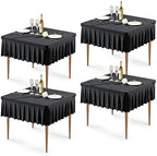 Wish Care 4 Pack Black Spandex Tablecloths for 34x34 Inch Square Tables, Stretch Fitted Table Clothes with Pleated Ruffle Skirt for 34” Table, Wrinkle Free and Elastic, for Party Kitchen Home Dining by WishCare