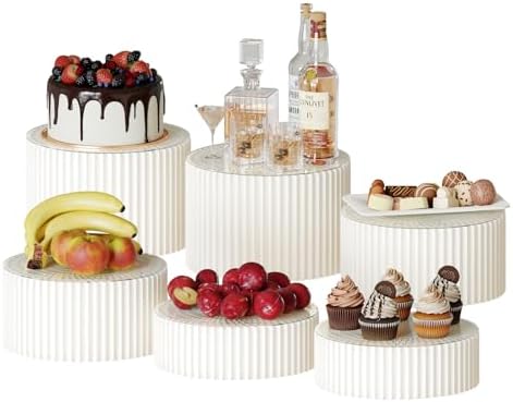 6 Pack Buffet Risers, Dessert Display Stands Foldable Food Stands for Display Party Risers for Buffet Table with Acrylic Plates for Party Table Dessert Catering Supplies Jewelry(White) by Unknown