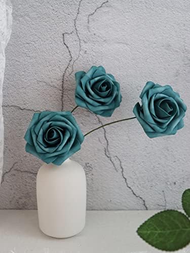 D-Seven Artificial Flower, Teal Roses with Stem, 50pcs - Image 4