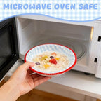100 Pcs Gingham Paper Plates and Bowls Set - 50 Pcs 8.5 Inch Disposable Blue Gingham Plates and 50 Pcs Small Paper Bowls 8 oz Soak Proof, Cut Proof, Microwave Safe Party Supplies - Image 3