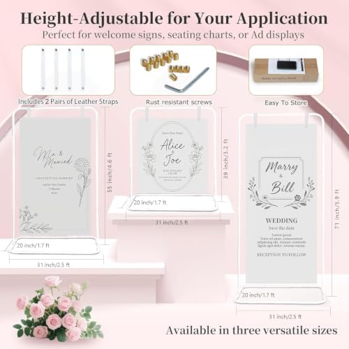 Adjustable Wedding Welcome Sign Easel Stand, Heavy Duty Sign Holder 75”x31”x20” for Wedding, Birthday, Baby Shower Events (White, M) - Image 7