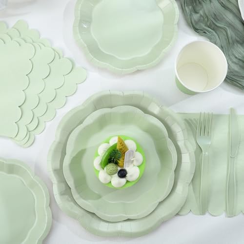 350 Pcs Sage Green Paper Plates and Napkins Disposable Tableware Serve 50 - Image 3