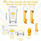 36 Set Here Comes The Son Acrylic Shot Glasses Plastic Baby Shower Favors Shot Glasses with Bottle Opener Keychain Thank You Cards Bags for Gender Reveal Guests New Born Party Return Gift - Image 2