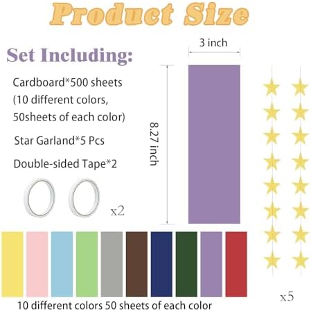 Macaron Pastel Paper Chain & Mirror Star Garland Kit with Double-Sided Tape, Pre-Cut 10 Colors Strips. Ideal for Birthday, Baby Shower, Wedding & Party Decor. (500, 3 x 8.27 Inches) - Image 3