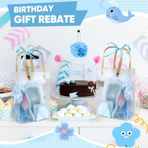 OINETRK 109pcs Baby Shower Prizes for Winners Gifts Baby Shower Favors including Headband Hair Brush Compact Mirror Bath Sponges Powder Puff Hair Tie Claw Makeup Brushes Gift Bag Bridal Shower(Blue) - Image 4