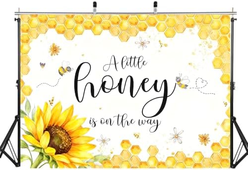 10x8ft Fabric Watercolor Honey Bee A Little Honey is On The Way Backdrop Sunflower Honeycomb Background for Baby Shower Party Decorations Tapestry Photo Studio Props - Image 2