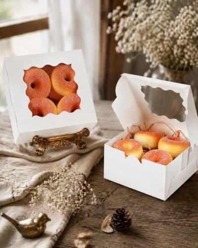 qiqee Bakery Box with Window 100packs 6x6x3 White Cookie Boxes Pastry Box for Wedding Favor Birthday ＆ Party - Image 6
