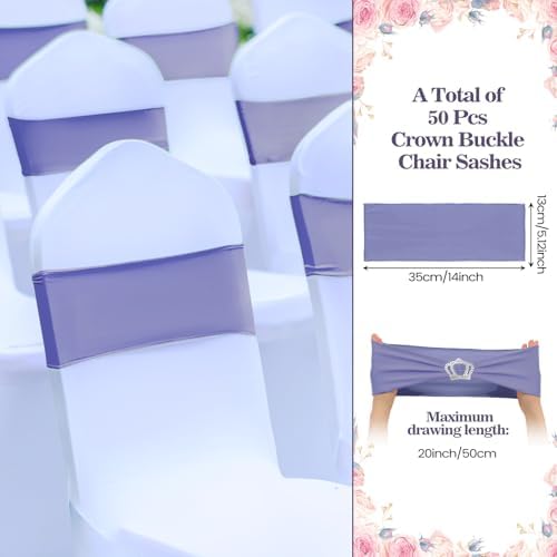 VitalCozy 50 Pcs Stretch Chair Sashes with Crown, Lavender - Image 2