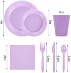WELLIFE 210Pcs Purple Plastic Plates,Party Plates and Cups and Napkins Sets - Image 2