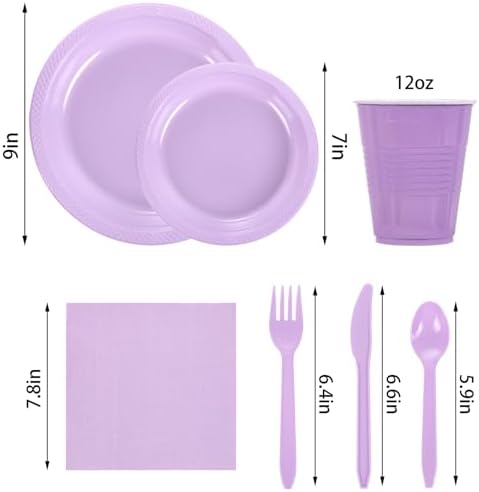 WELLIFE 210Pcs Purple Plastic Plates,Party Plates and Cups and Napkins Sets - Image 2