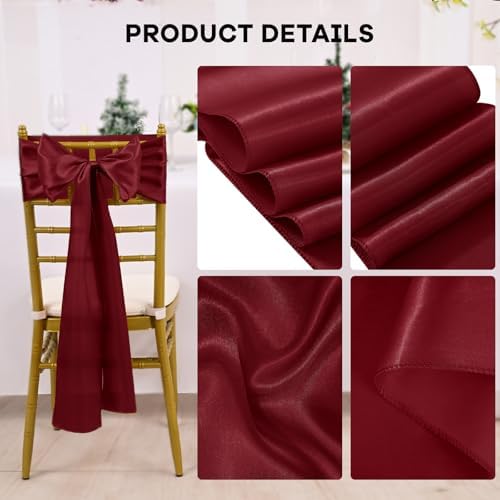 fani Burgundy Satin Chair Straps Bows,120 PCS 7x108 Inch,Chair Sash - Image 3