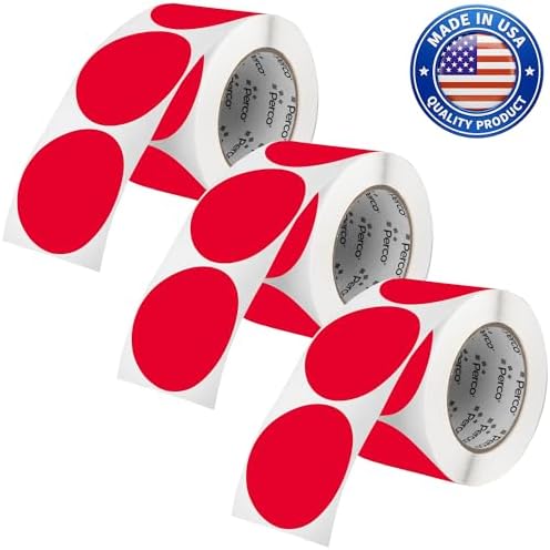Perco Red Perforated Round Circle Dot Sticker 3-Inch Labels — 3 Rolls, 1,500 Stickers - Sale, Discount & Urgent Signage, Warning Labels, High Visibility - Made in USA by Perco