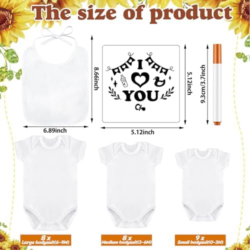 Panitay 100 Pcs White Baby Bodysuits Bibs Kit 25 Guests, Sunflower - Image 3