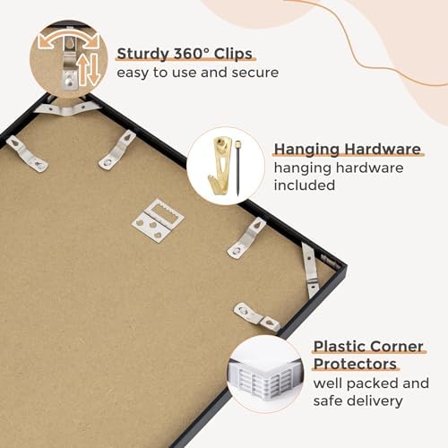FLYJOE 22x28 Metal Picture Frame For Wall With Mat For 18x24, 22''x28'' Aluminum Photo Frames With Tempered Glass, Minimalist Modern Poster Frame Horizontal And Vertical Formats, Black - Image 6