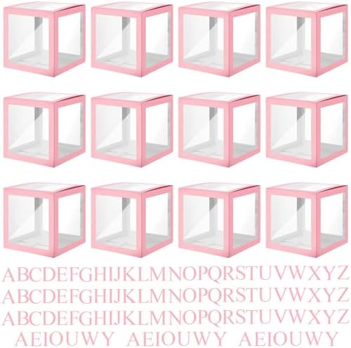 Thyle 12 Pcs Baby Balloon Boxes with 99 Letters for Baby Shower, Pink by Thyle