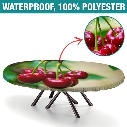 Tempting Cherry Fruit Print Oval Tablecloths Stain and Wrinkle Resistant Washable for Birthday New Year Bachelor Party Graduation Fits for 52" x 70" Oval Table - Image 2